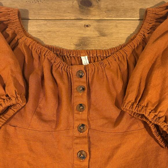 SPELL & THE GYPSY Sz S Peplum Burnt Orange 3/4 Peasant Sleeve Boho Minimalist - Picture 7 of 10